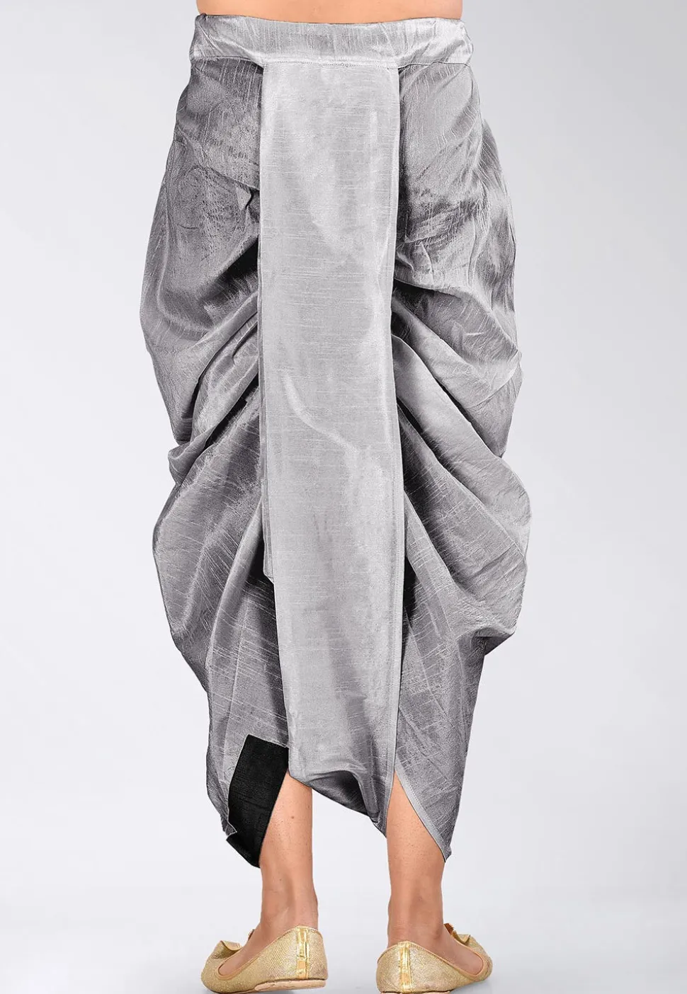 Contrast Border Dupion Silk Dhoti Pant in Grey