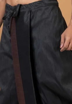 Contrast Border Dupion Silk Dhoti Pant in Black