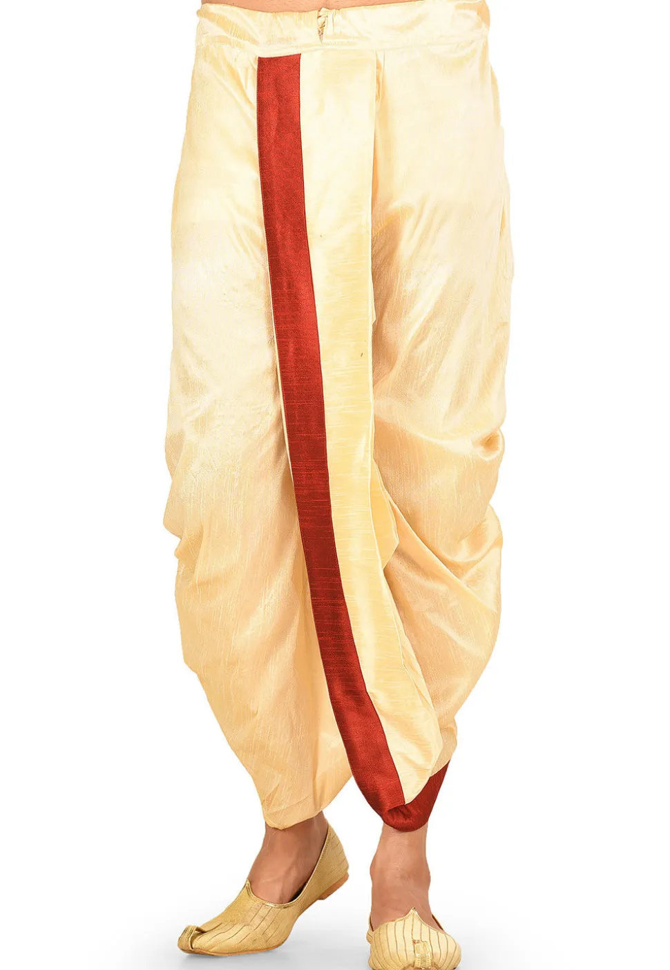 Contrast Border Dupion Silk Dhoti in Beige