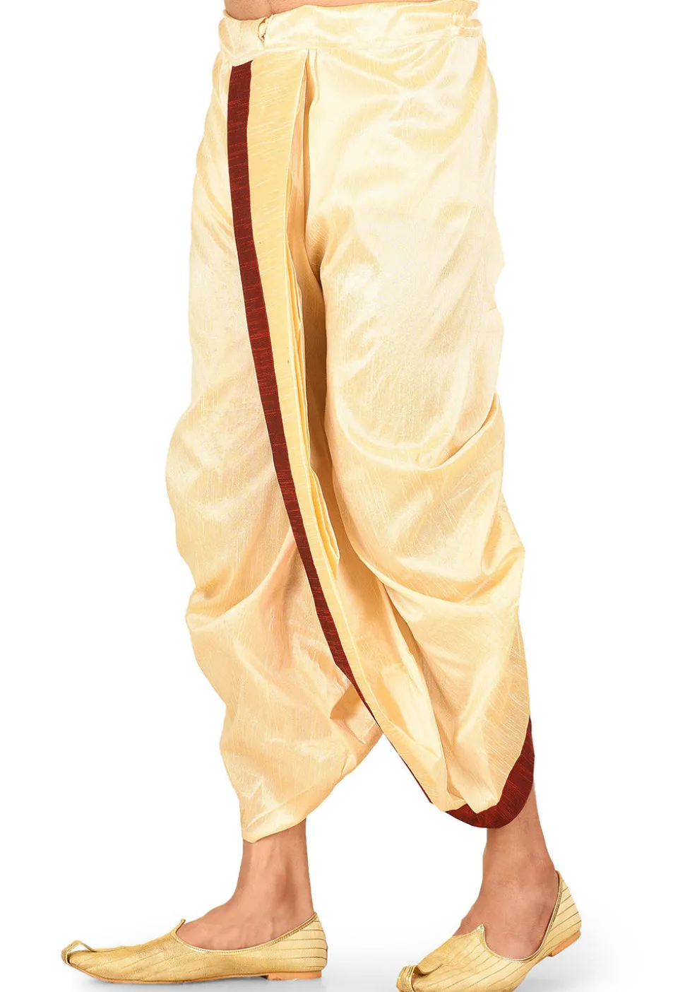 Contrast Border Dupion Silk Dhoti in Beige