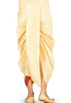 Contrast Border Dupion Silk Dhoti in Beige