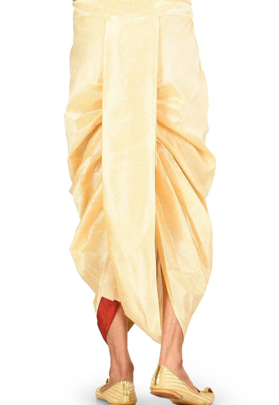 Contrast Border Dupion Silk Dhoti in Beige