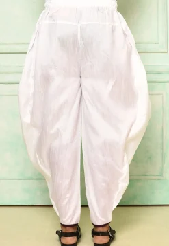 Contrast Border Dupion Silk Rajwara Dhoti Pant in White