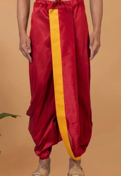 Contrast Border Dupion Silk Dhoti Pant in Red