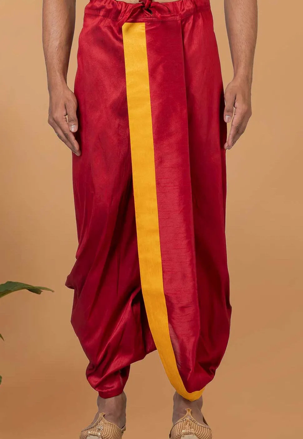 Contrast Border Dupion Silk Dhoti Pant in Red