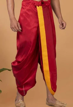 Contrast Border Dupion Silk Dhoti Pant in Red