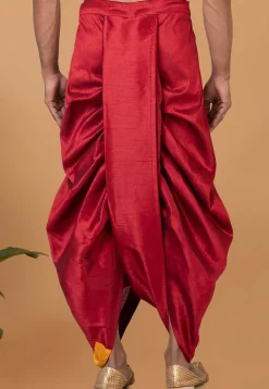 Contrast Border Dupion Silk Dhoti Pant in Red