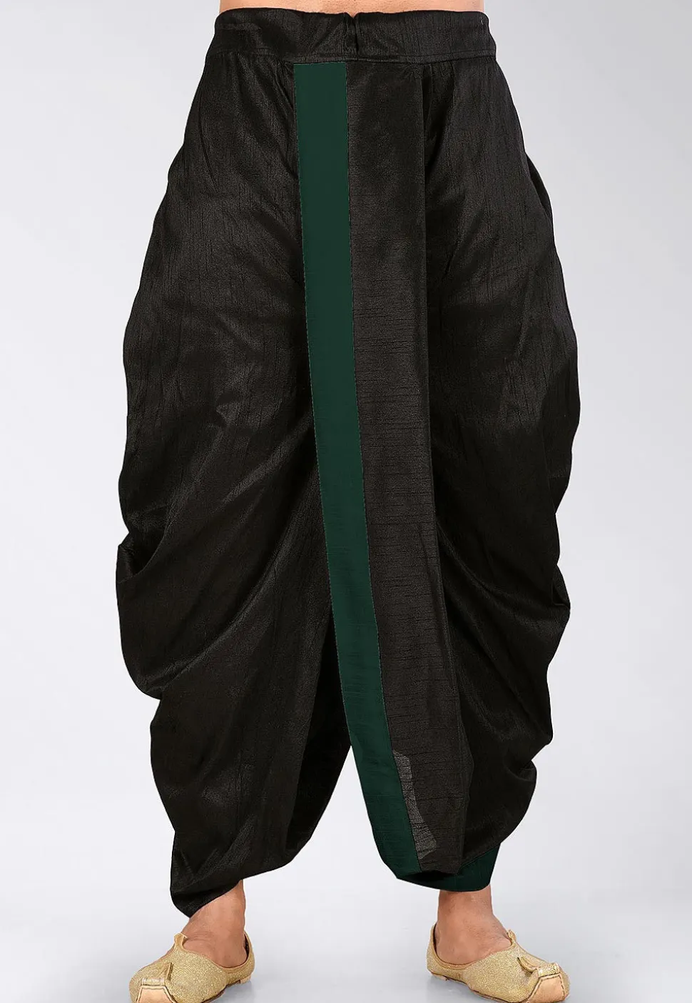Contrast Border Dupion Silk Dhoti Pant in Black