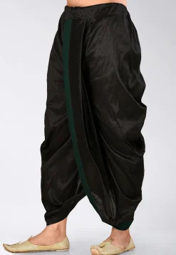 Contrast Border Dupion Silk Dhoti Pant in Black