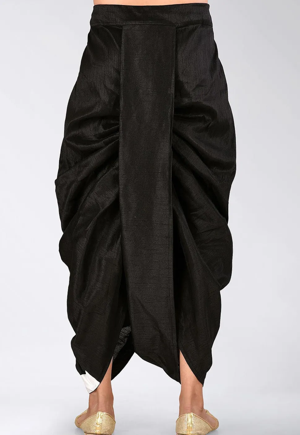 Contrast Border Dupion Silk Dhoti Pant in Black