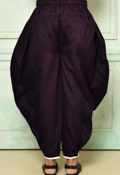 Contrast Border Dupion Silk Rajwara Dhoti Pant in Violet