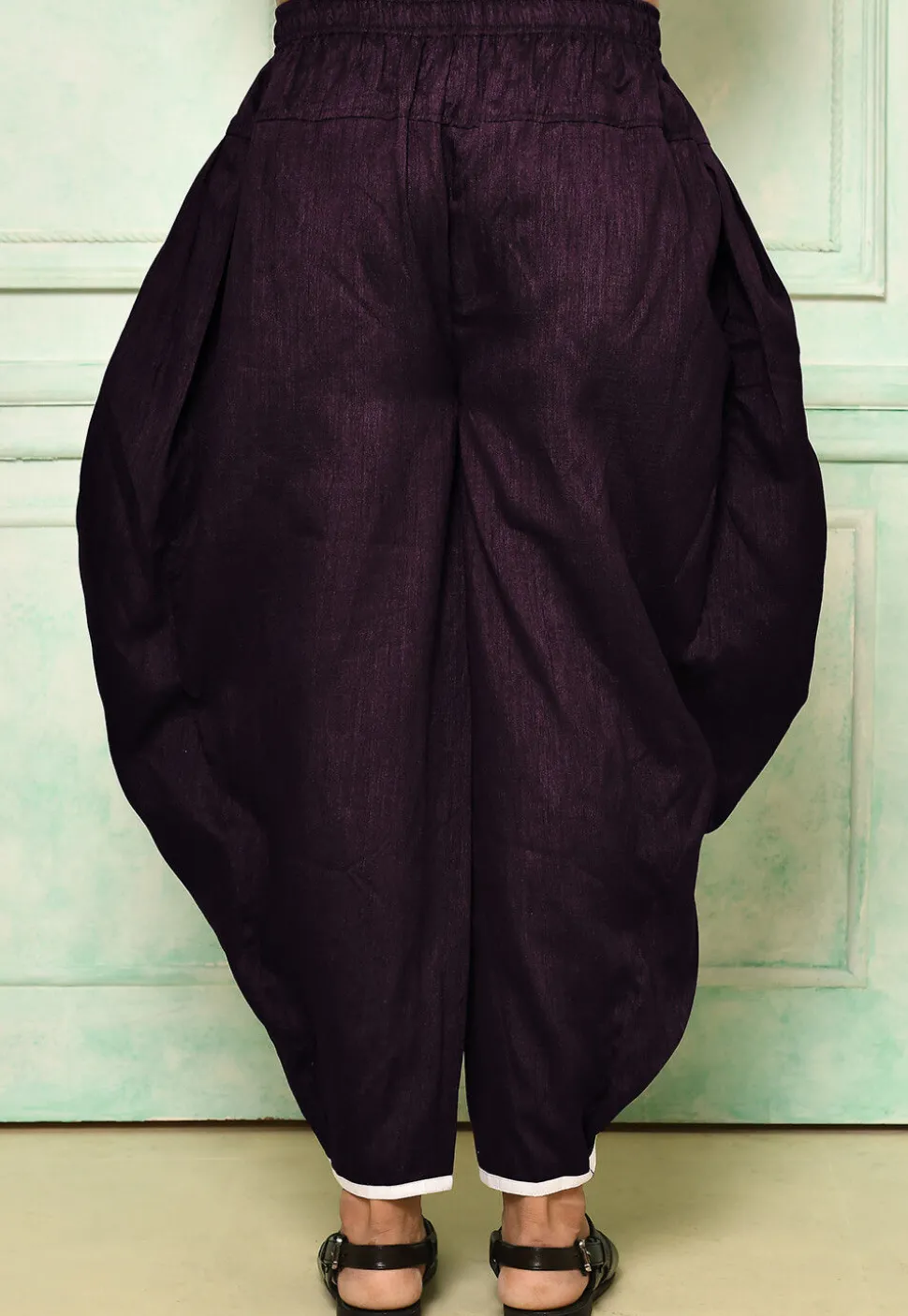 Contrast Border Dupion Silk Rajwara Dhoti Pant in Violet