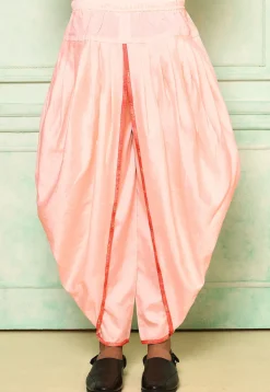 Contrast Border Dupion Silk Rajwara Dhoti Pant in Peach
