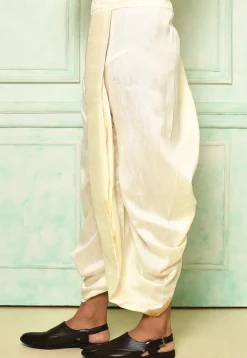 Contrast Border Dupion Silk Dhoti Pant in Cream