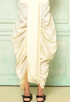 Contrast Border Dupion Silk Dhoti Pant in Cream