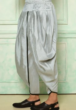 Contrast Border Dupion Silk Rajwara Dhoti Pant in Grey
