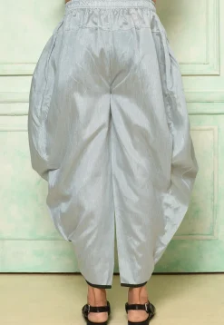Contrast Border Dupion Silk Rajwara Dhoti Pant in Grey