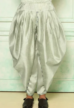 Contrast Border Dupion Silk Rajwara Dhoti Pant in Pastel Green