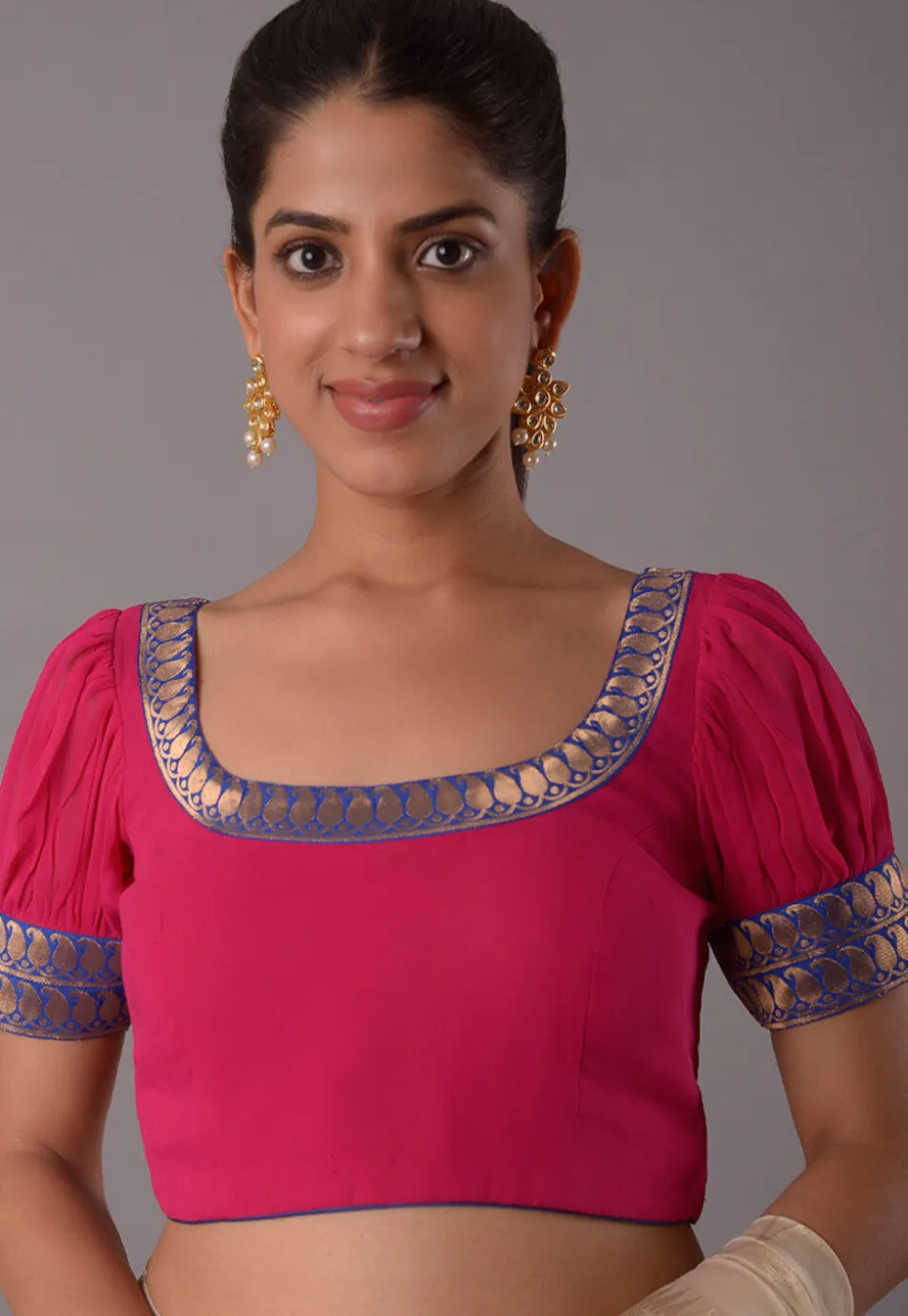 Contrast Border Georgette Blouse in Magenta