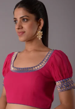 Contrast Border Georgette Blouse in Magenta