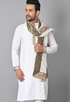 Contrast Border Kota Silk Dupatta in Off White