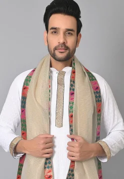 Contrast Border Kota Silk Dupatta in Off White