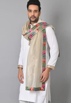 Contrast Border Kota Silk Dupatta in Off White