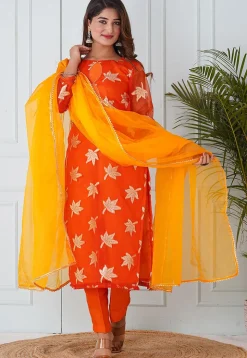 Contrast Border Organza Dupatta in Mustard