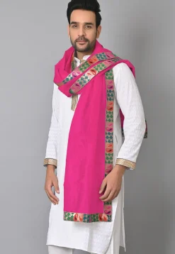 Contrast Border Pure Kota Tissue Men Dupatta in Fuchsia