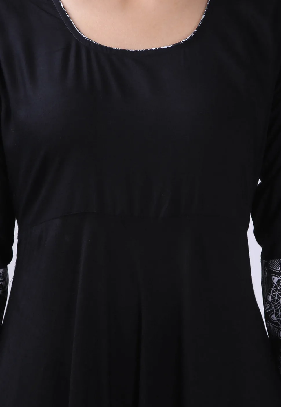 Contrast Border Rayon Flared Kurta in Black