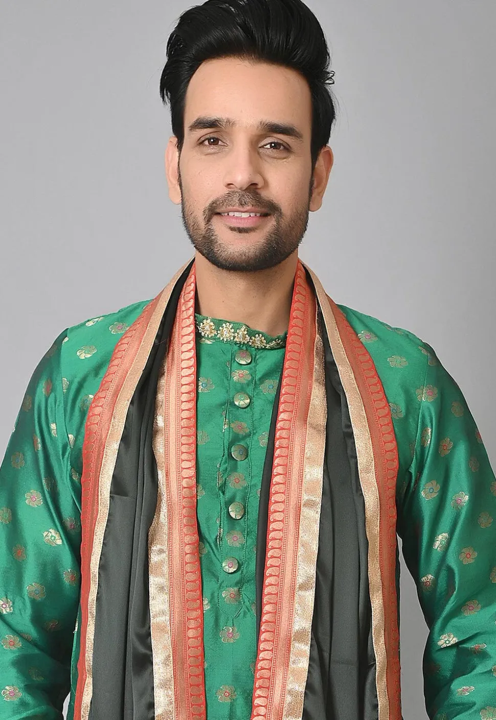 Contrast Border Satin Dupatta in Dark Green