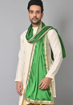 Contrast Border Satin Dupatta in Green