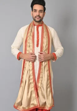Contrast Border Satin Dupatta in Beige