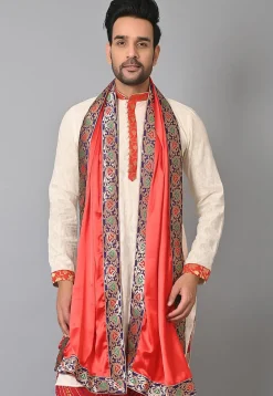 Contrast Border Satin Dupatta in Red