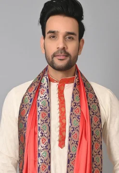 Contrast Border Satin Dupatta in Red
