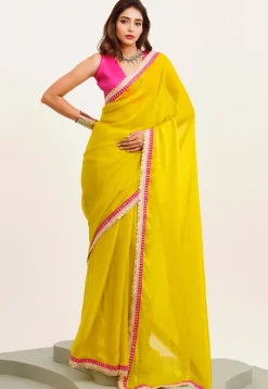 Contrast Border Tissue Silk Saree in Yellow