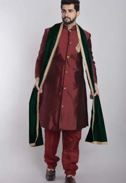 Contrast Border Velvet Dupatta in Dark Green