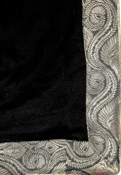 Contrast Border Velvet Mens Dupatta in Black