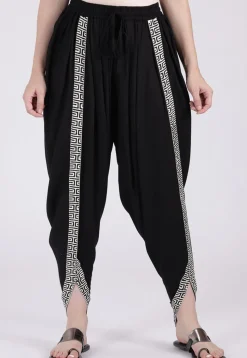 Contrast Border Viscose Cotton Dhoti Pant in Black