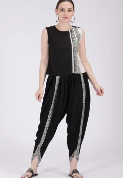 Contrast Border Viscose Cotton Dhoti Pant in Black