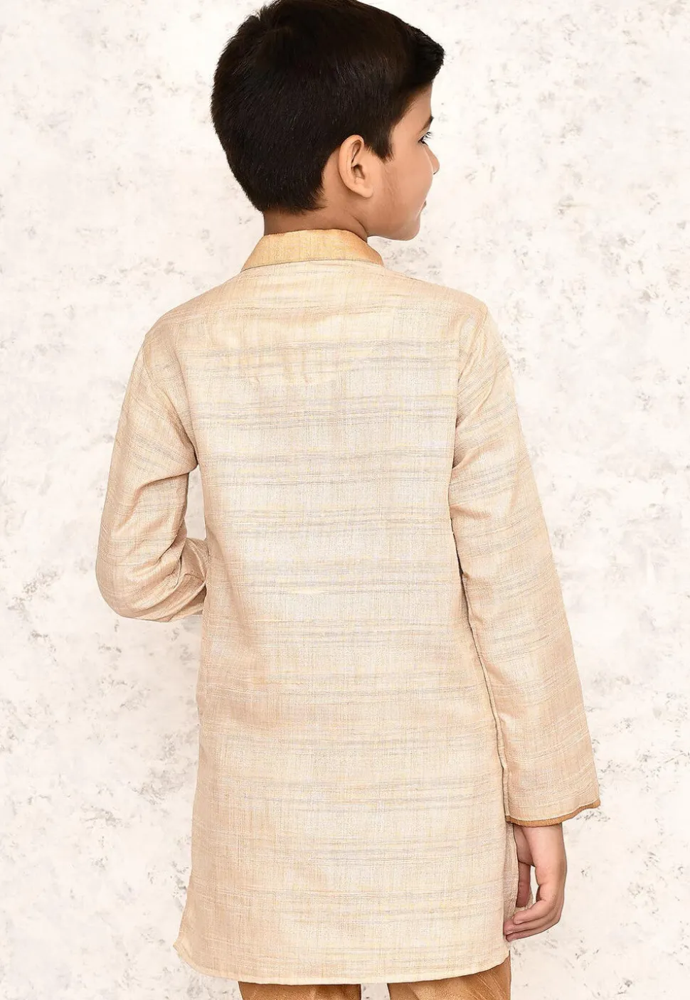 Contrast Collar Jute Cotton Kurta in Beige