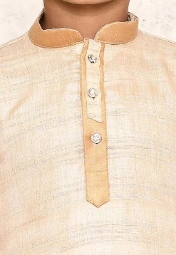 Contrast Collar Jute Cotton Kurta in Beige