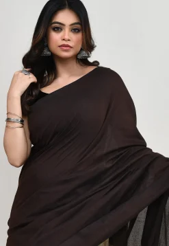 Contrast Cotton Saree in Dark Brown