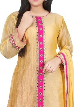 Contrast Placket Chanderi Cotton Straight Suit in Yellow
