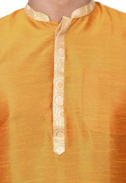 Contrast Placket Dupion Silk Short Kurta Set in Orange