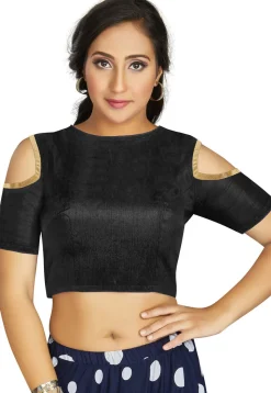 Contrast Trim Art Silk Blouse in Black