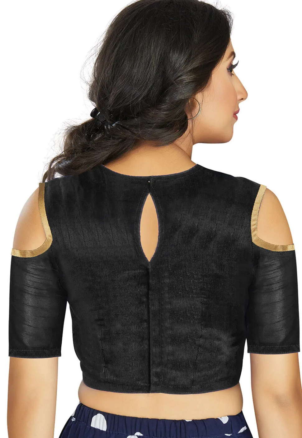 Contrast Trim Art Silk Blouse in Black