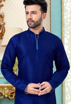 Contrast Trim Art Silk Dhoti Kurta in Royal Blue