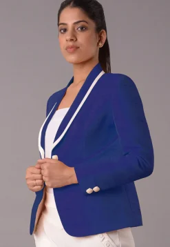 Contrast Trim Art Silk Jacket in Royal Blue