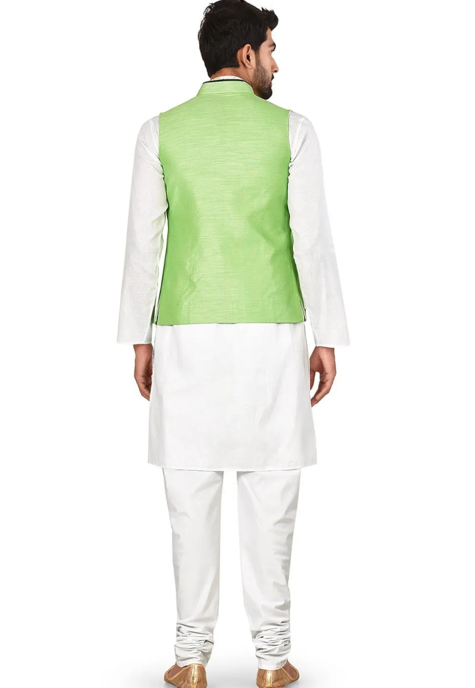 Contrast Trim Art Silk Nehru Jacket in Light Green